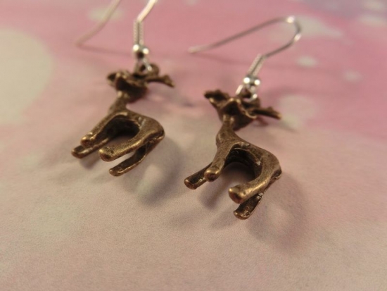 Preview: Rentier Hirsch Ohrringe Vintage bronzefarben